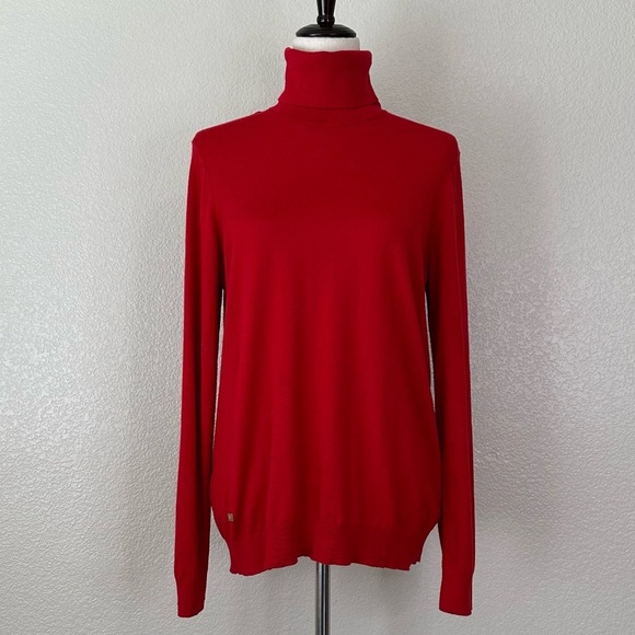 Lauren Ralph Lauren Silk Blend Red Turtleneck Sweater, Size XL - Picture 1 of 13